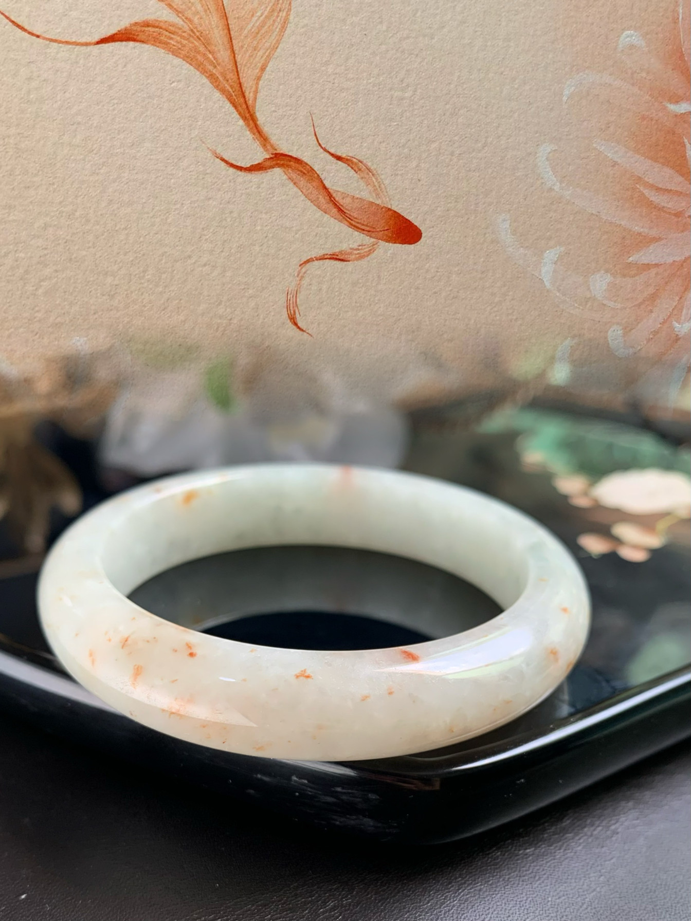 多彩锦鲤红翡飘花天然玉石翡翠手镯圈口54.6*12.5*8