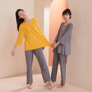 薄款 睡衣女士秋天胸莫代尔带HEY春垫七分袖 夏季 长裤 居空调房 大码