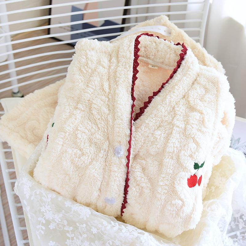 冬季加厚哺乳妇装法兰002喂奶睡衣长袖长裤月子服孕产家服绒绒新
