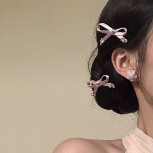 野心家原创【蜜桃陷阱】甜美粉色蝴蝶结发夹精致感侧边夹发卡发饰