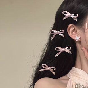 野心家原创【蜜桃陷阱】甜美粉色蝴蝶结发夹精致感侧边夹发卡发饰