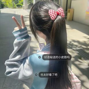 红色格子发圈可爱蝴蝶结发绳发绳头头绳艺充皮筋新年头发饰品发饰