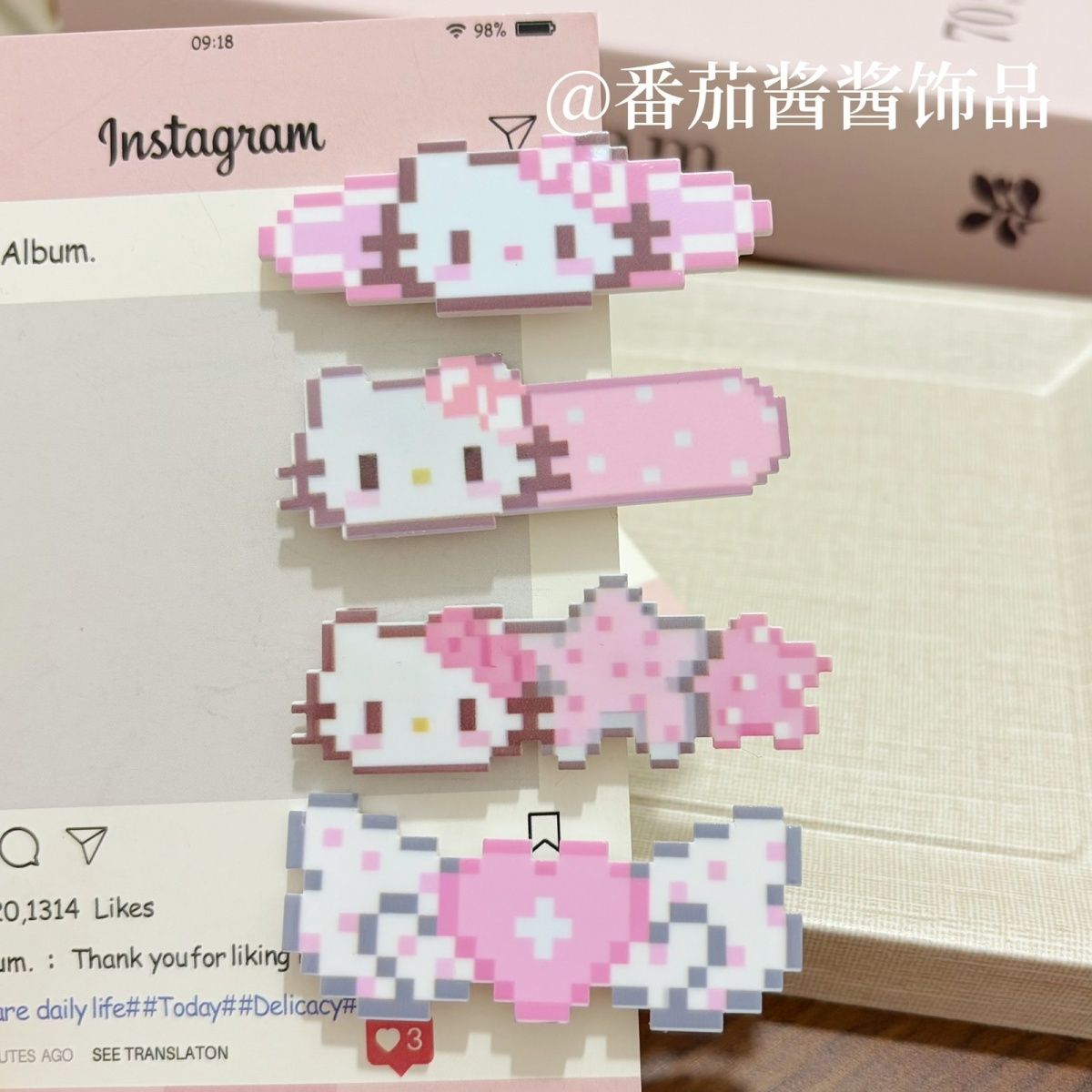 可爱拼豆像素发夹KT猫咪侧边刘海少女夹甜妹鸭嘴发卡发饰头饰百搭
