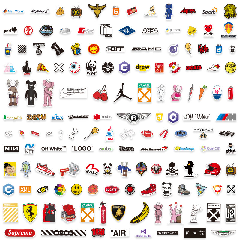 140枚潮牌logo行李箱贴纸欧美品牌旅行箱贴防水个性