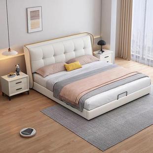 床主卧室家具轻奢风格 2.2米猫爪皮现代简约大床1.8奶油风悬浮床
