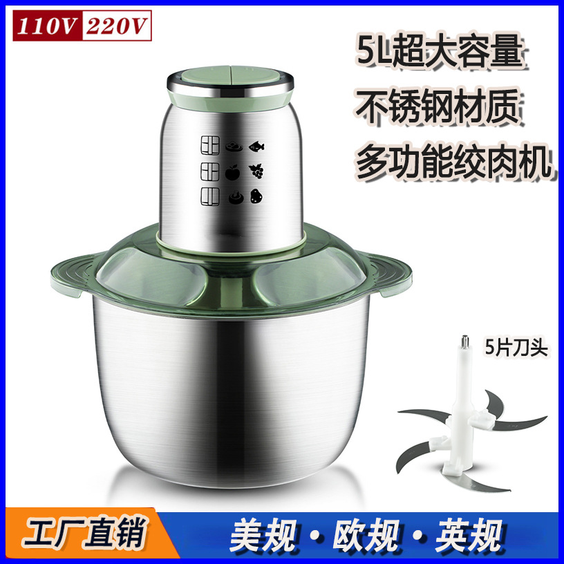 美规110V欧规跨境家用商用电动绞肉机大容量绞馅机打蒜机打肉器5L