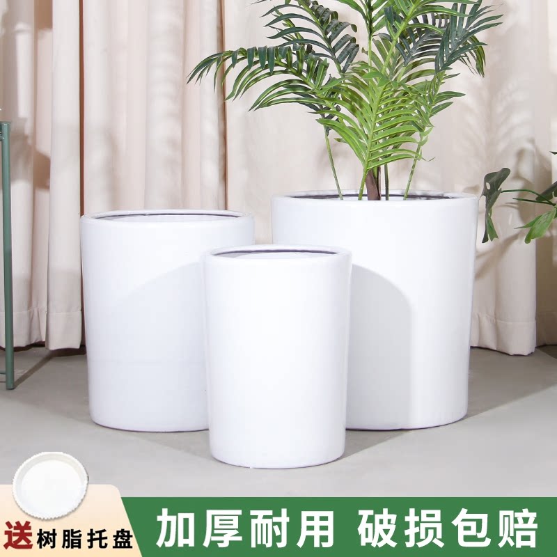 大口径花盆家用陶瓷新款加厚透气圆柱形客厅落地大绿植种树花卉盆