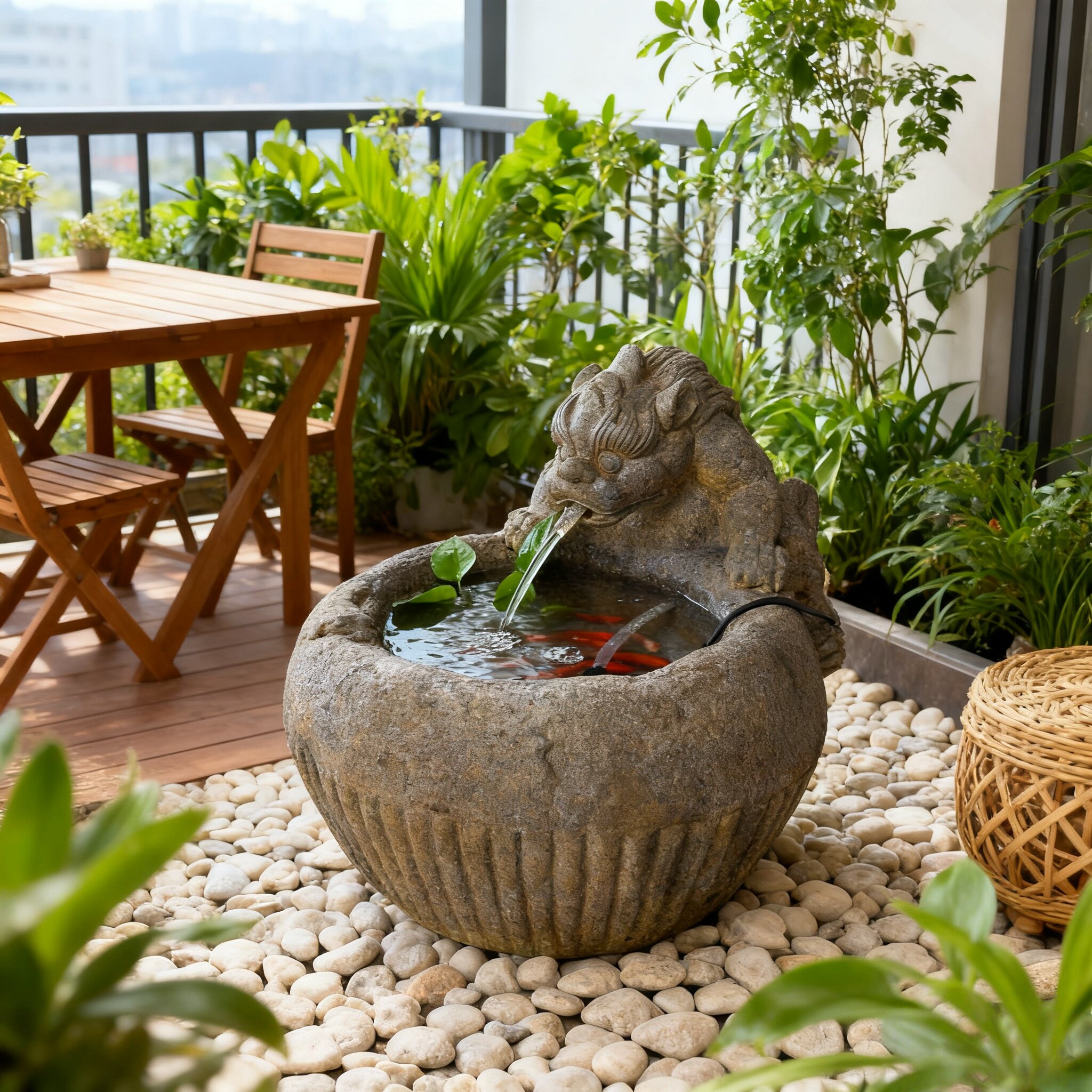 招财貔貅古法石臼养鱼流水喷泉摆件阳台庭院花园小型鱼池落地造景