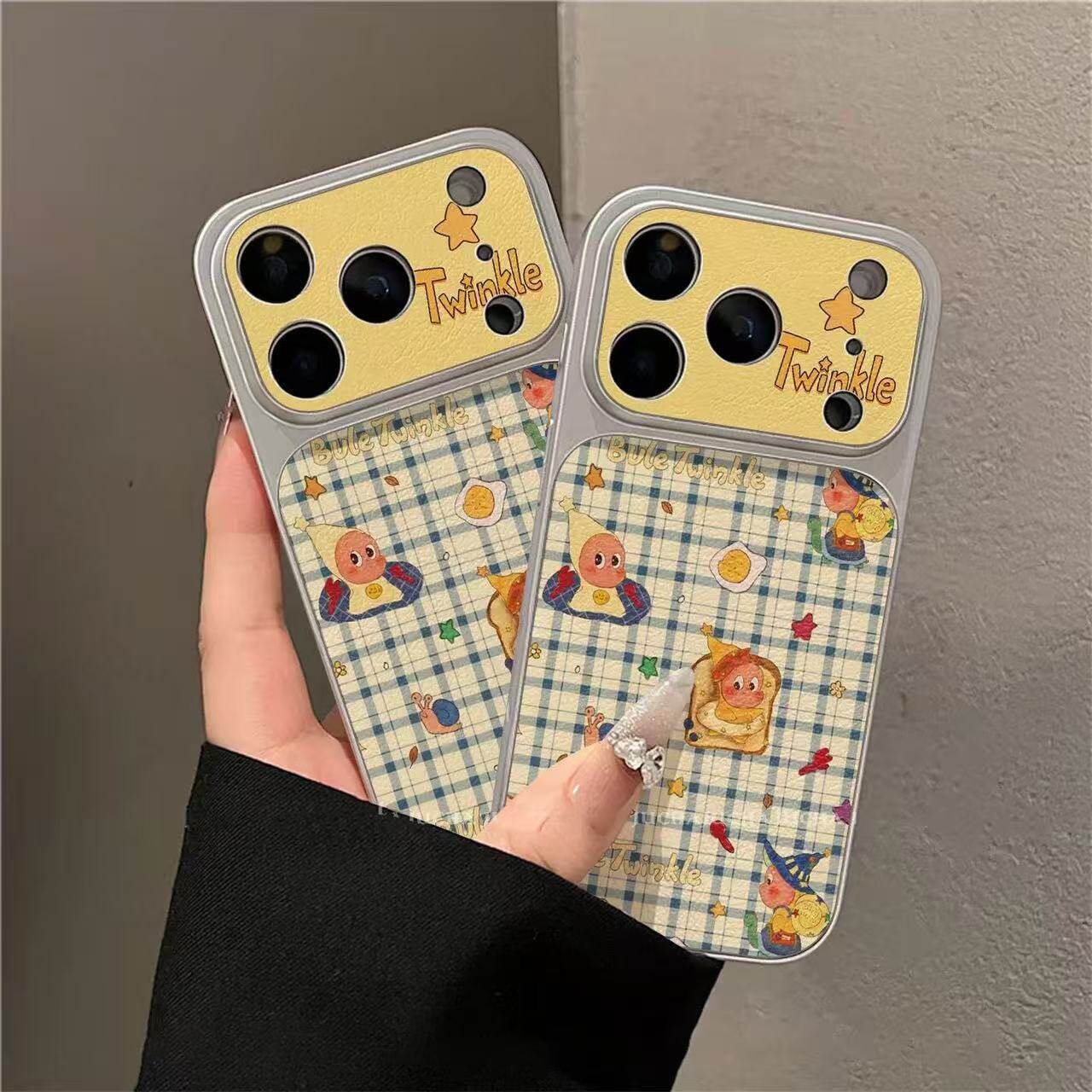 格纹星星人适用苹果17手机壳新款iPhone16promax保护套女款镜头全包ip15pro外壳小羊皮高级感14/13创意防摔壳