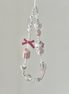 雏菊hellokitty猫手机链新款手机挂绳短款可爱手机挂链ccd相机挂件女款手工珠串吊坠网红百搭防摔小挂饰防丢
