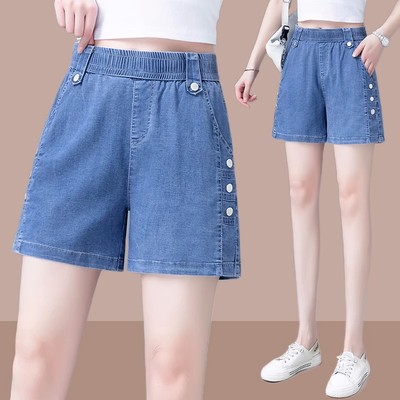 牛仔天丝短裤女2025夏季新款高腰宽松显瘦五分裤薄款阔腿直筒裤子
