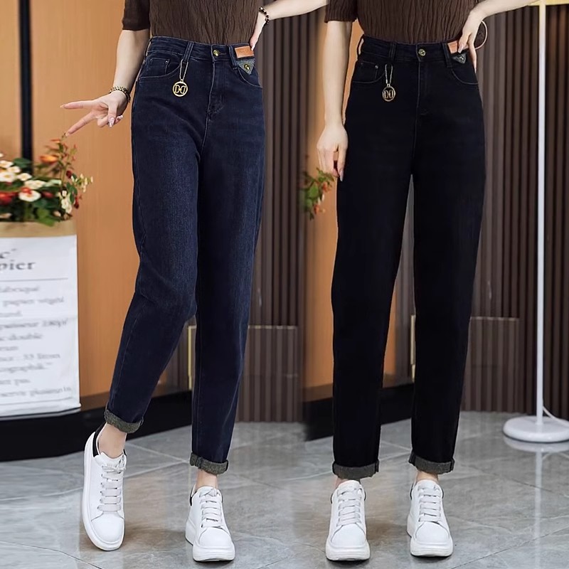 黑色哈伦牛仔裤女高腰大码2025春秋时尚百搭宽松显瘦萝卜老爹裤子