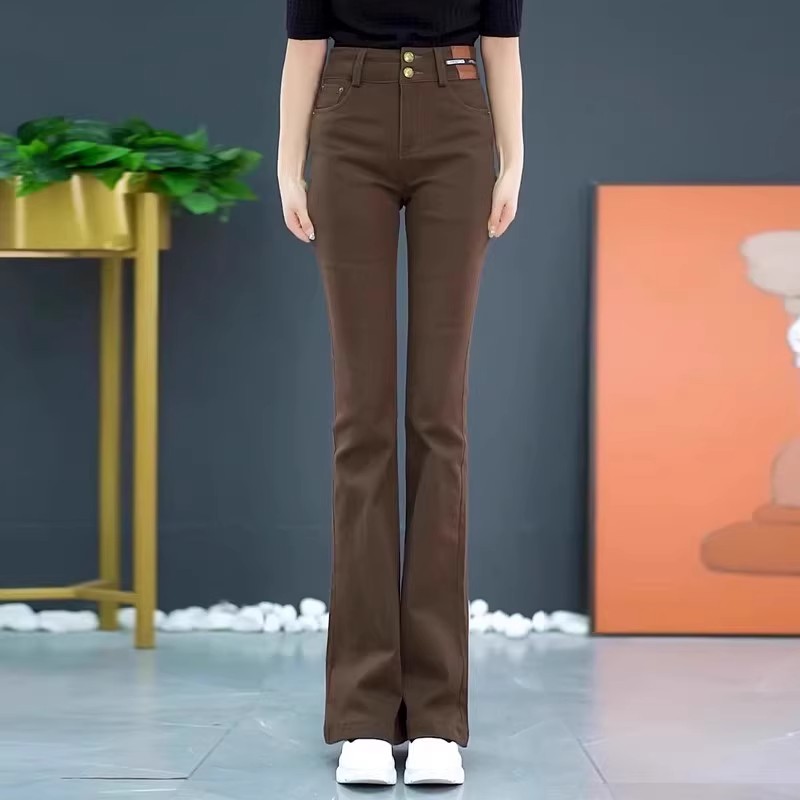 微喇叭牛仔裤女2025年新款高腰秋冬季显瘦休闲弹力裤子加绒马蹄裤