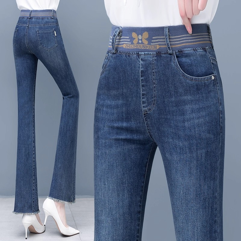 广州新塘微喇牛仔裤女秋冬加绒加厚2025新款妈妈裤子小个子喇叭裤