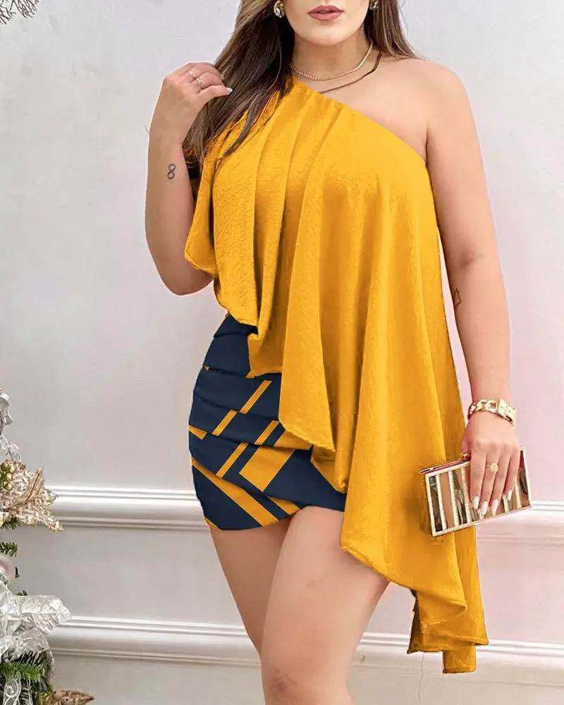 单肩连衣裙 One Shoulder Asymmetrical Ruffles Party Dress