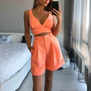 Sets Backless Waist Pieces Short High Shorts Bra Top