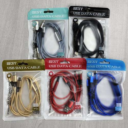 尼龙编织一拖三数据线多头快充三合一手机充电线type c USB NYLON PHONE CHARGING CABLE CHARGER WIRE