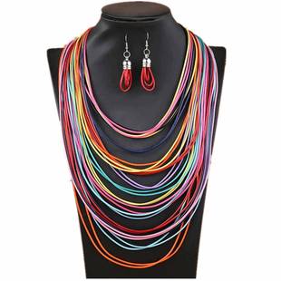 民族风项链耳环长款项链云南佤族饰品多层蜡线夸张项饰necklace