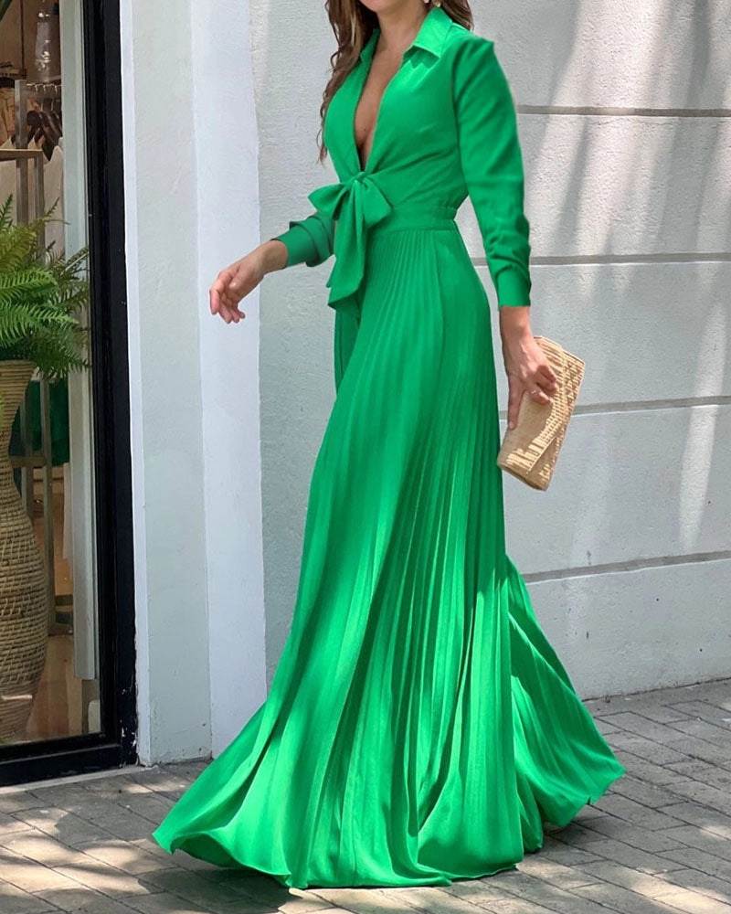 翻领系带深V阔腿连体裤 Lapel Lace Up Deep V Wide Leg Jumpsuit