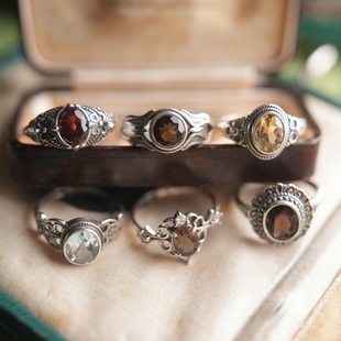 月亮宝匣 手工天然宝石复古个性限量高级感做旧925银开口戒指