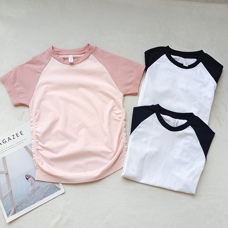 短袖速干女收腰拼色瑜伽服插肩袖