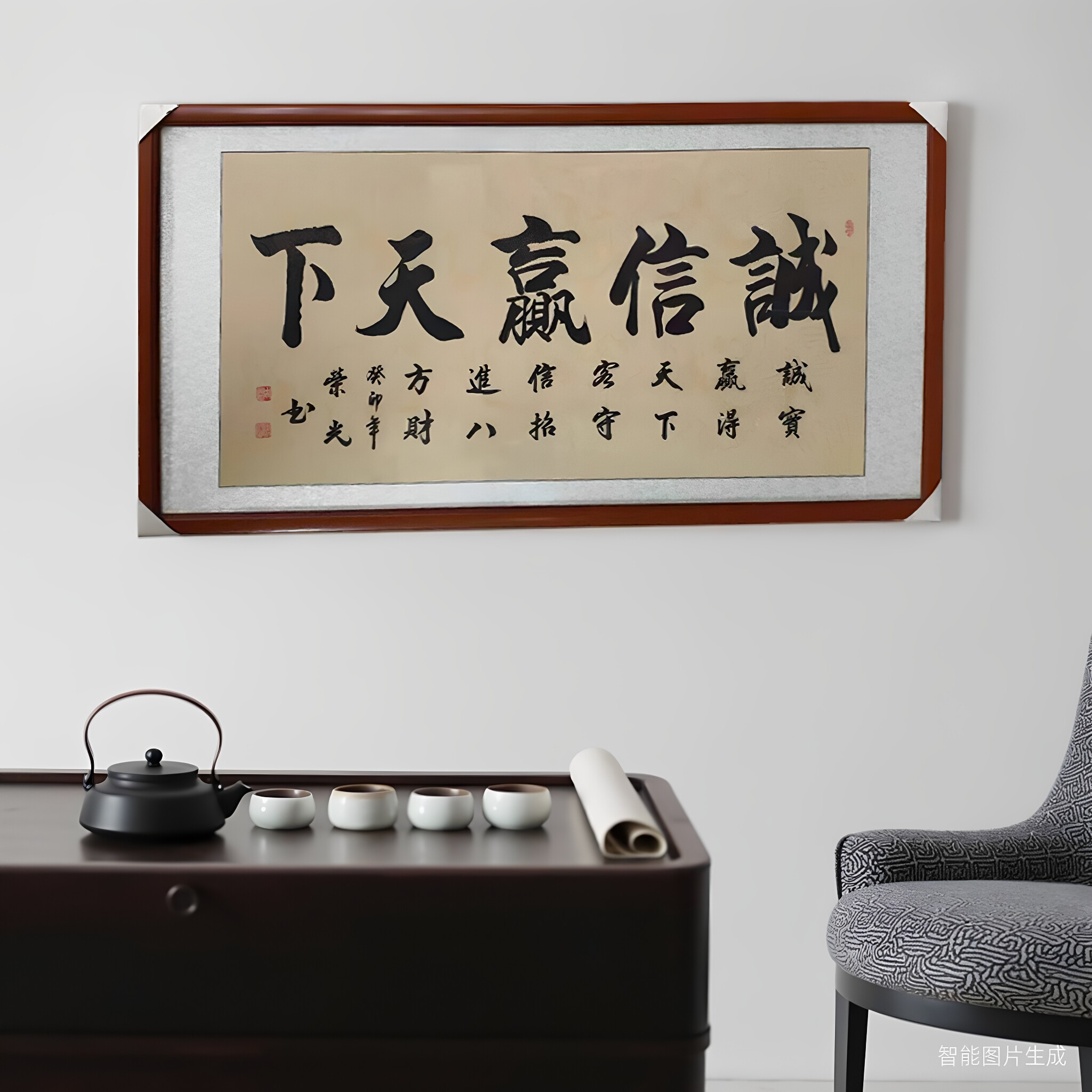 诚信赢天下手写书法字画玄关玄关装饰画办公室挂画客厅装饰画装裱