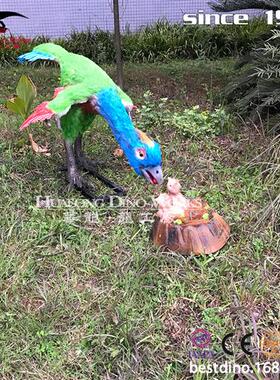 仿真粘毛尾羽龙逗弄小龙宝宝七彩颜色恐龙主题园的精品场景