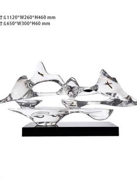 晶悦现代轻奢酒店玄关雕塑透明树脂假山高级感摆件抽象工艺品定制