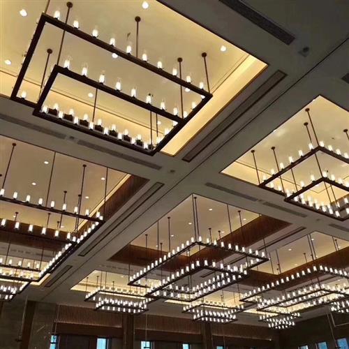 新中式吊灯别墅会所酒店大堂会议室宴会厅样板房软装长方形框吊灯