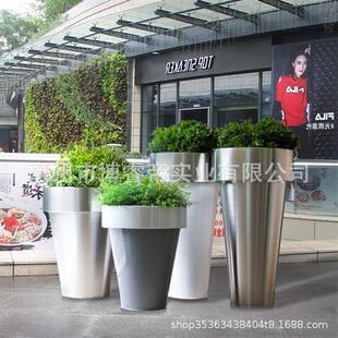 酒店会所玻璃钢组合美陈花盆商场售楼部机场大厅落地绿植花瓶美陈