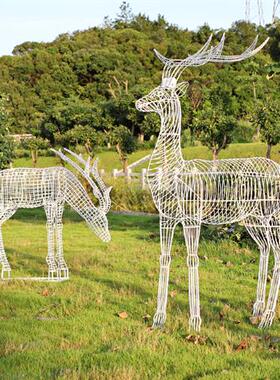 铁艺镂空梅花鹿户外仿真鹿雕塑售楼部草坪不锈钢编织摆件