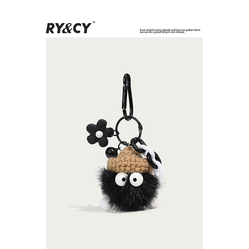 thumbnail for rycr bag pendant keychain black plush small briquette pendant female mink hairball couple doll cute