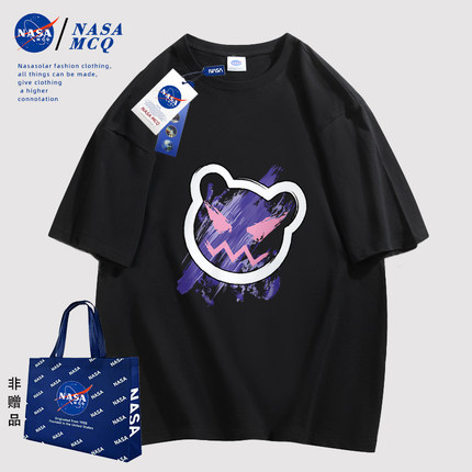 NASA MCQ联名2024夏季新款暴力熊印花潮流百搭情侣同款短袖T恤TBF
