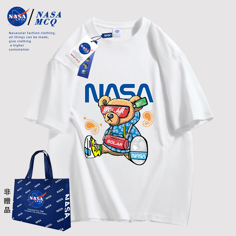 NASA MCQ联名2024夏季时尚百搭动漫小熊印花男士情侣