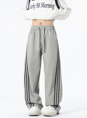 美式风冲锋裤男士春秋款宽松直筒秋季多口袋黑色直筒休闲裤子