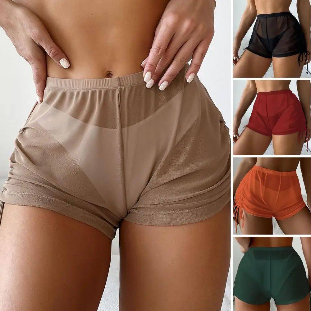Solid color transparent drawstring shorts 纯色透明抽绳短裤女