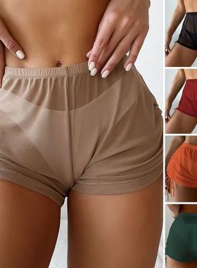 Solid color transparent drawstring shorts 纯色透明抽绳短裤女