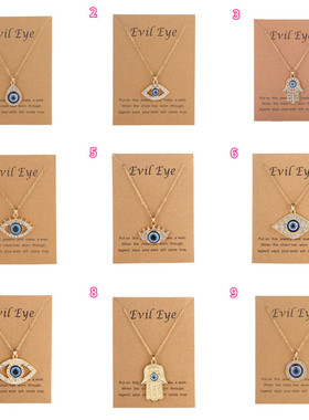 Necklace Devil's Eye 蓝色土耳其爱心镶钻滴油项链恶魔之眼项饰