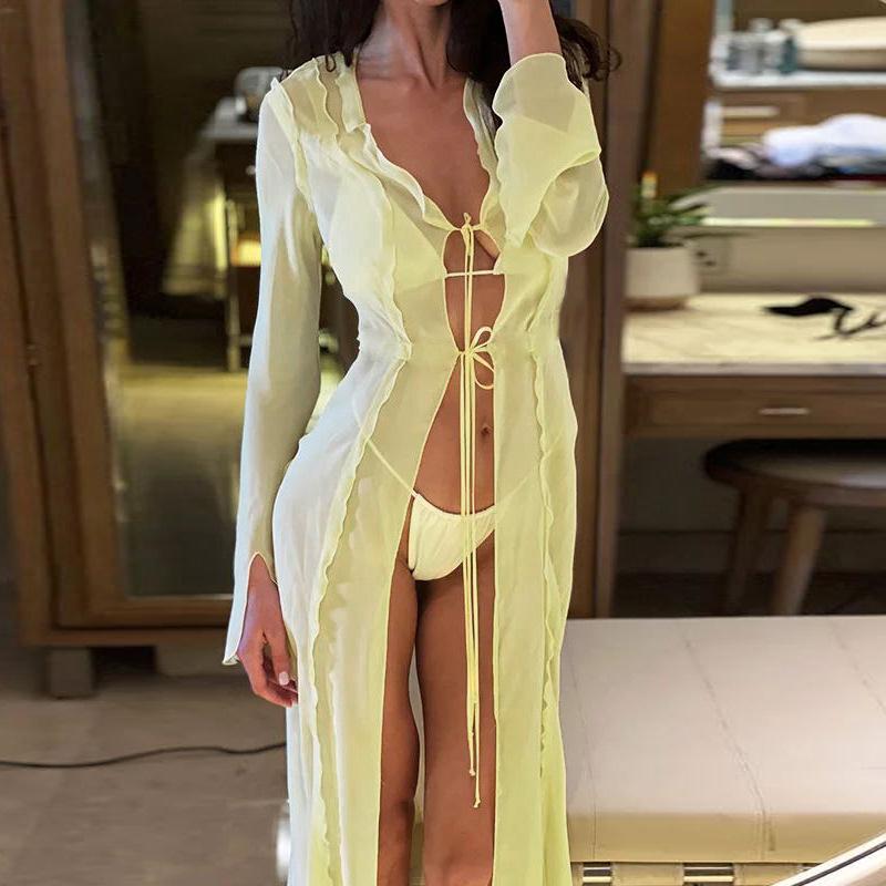 欧美辣妹绑带透视比基尼