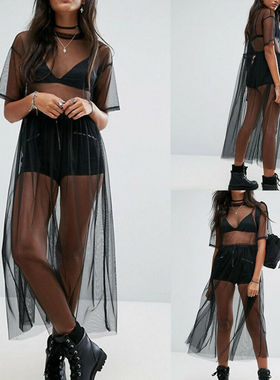 Women Bikini Swimwear Coverup Sheer Beach Maxi Wrap Loose Bl