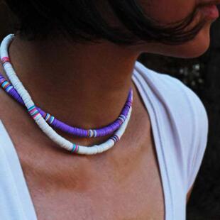 Bohemian short necklace handmade colorful clay necklace项链
