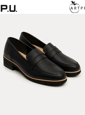 CPU四季低帮牛皮通勤中跟套脚皮鞋学院舒适粗跟乐福鞋女学生AL