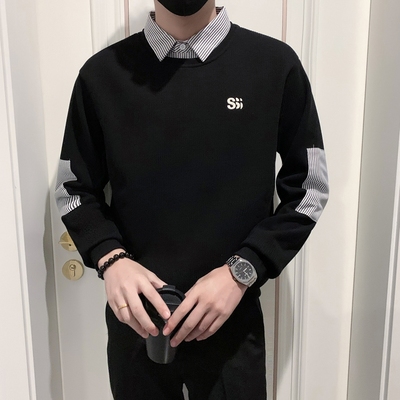 假两件毛衣男秋冬季新款潮流衬衫