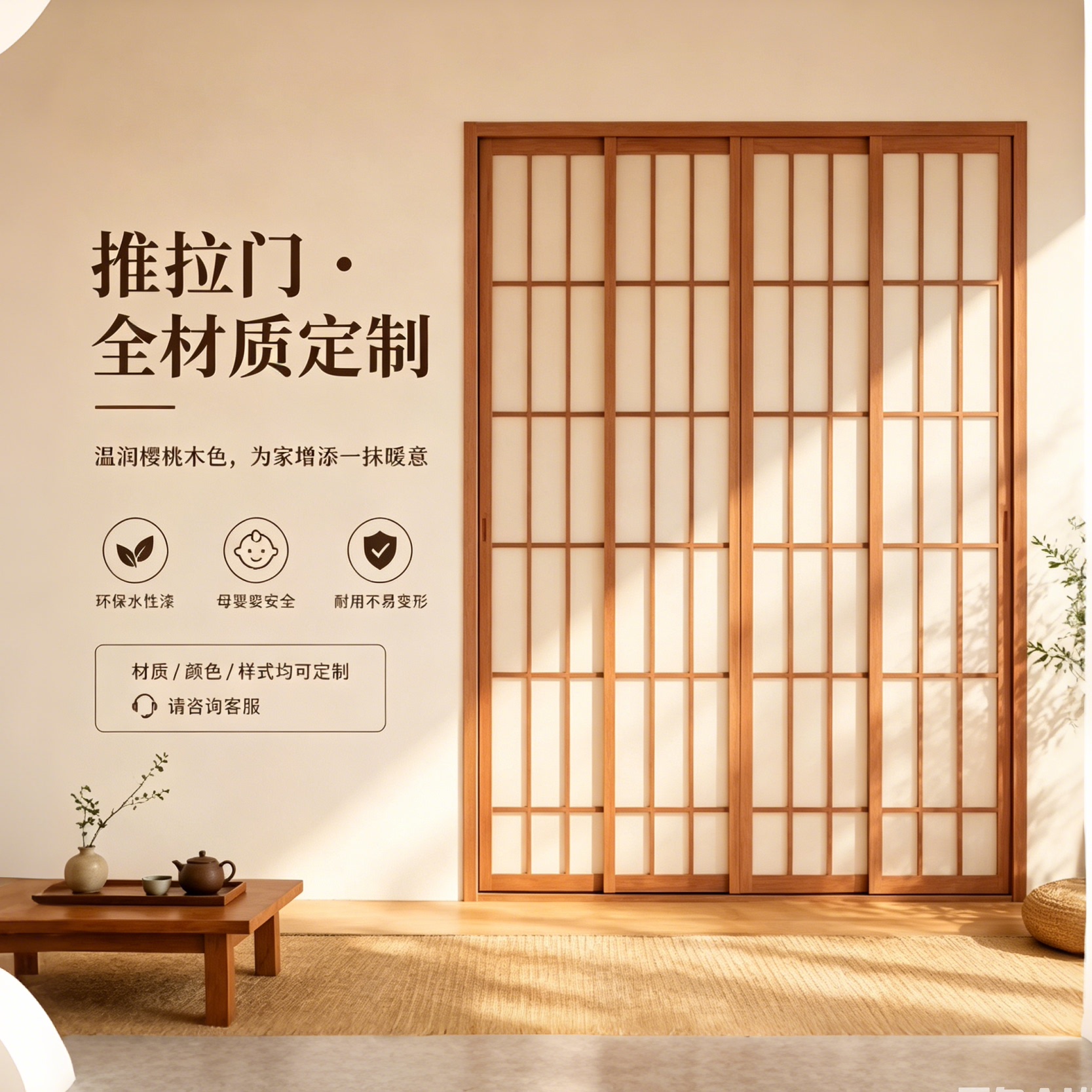 日式实木定制格子门推拉门图片