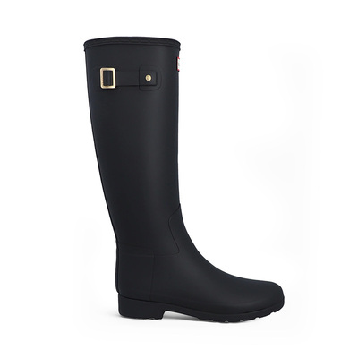 HUNTER女Refined防水雨靴时尚哑光金色扣轻奢精致高筒长靴