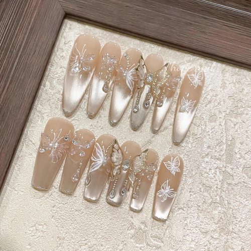 【方寸之蝶】12片纯手工穿戴甲片蝴蝶美甲贴片可拆卸千金高级感