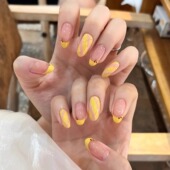 适合夏天 纯手工穿戴甲短款 美甲 ins甜心手绘小樱桃裸色法式 夏季