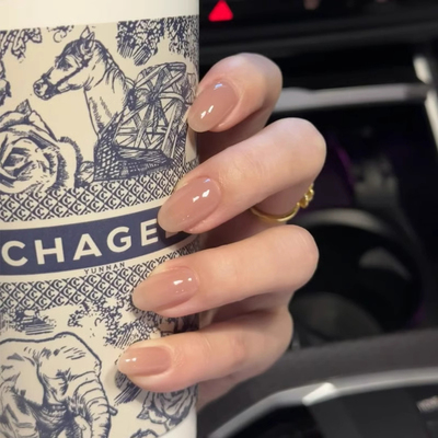 纯手工甄嬛同款椭圆裸色穿戴甲甘露寺短款美甲新娘显白婚甲温柔风