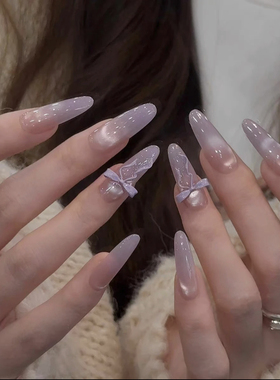 【馨香罗兰】紫色韵味香芋飘带蝴蝶结玻璃珠猫眼温柔纯手工穿戴甲