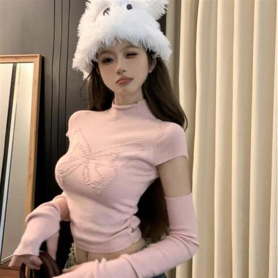 辣妹袖套针织衫女装秋冬设计感半高领内搭打底衫修身显瘦纯欲上衣